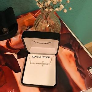 Silver plated crystal cross necklace